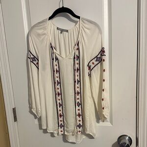 Boho Cream Blouse with Embroidered Accents